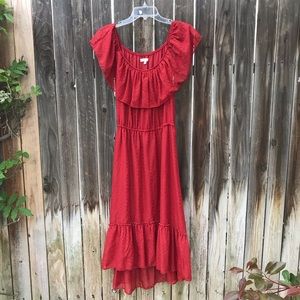 Max Studio Red Off Shoulder Ruffle Dress